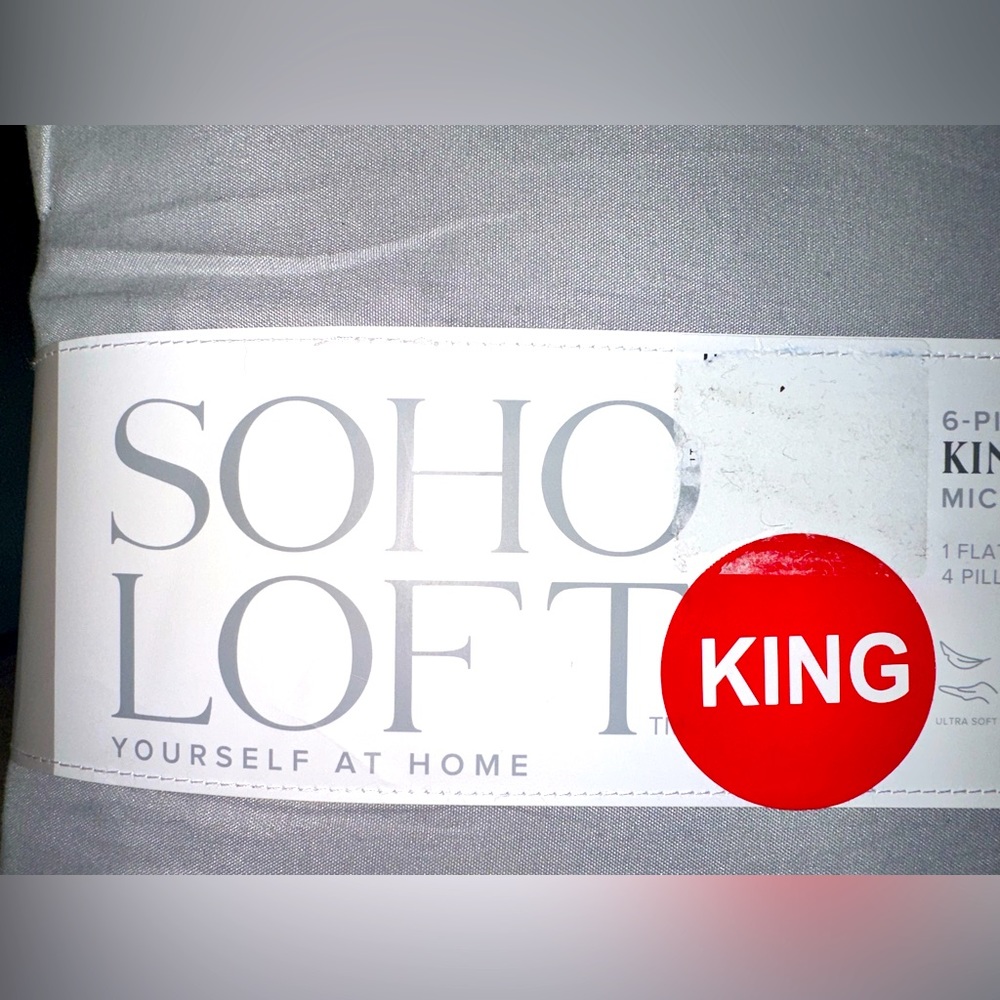 Soho Loft 6-Piece King Size Sheet Set Solid Gray Soft Wrinkle Resist Eas…
